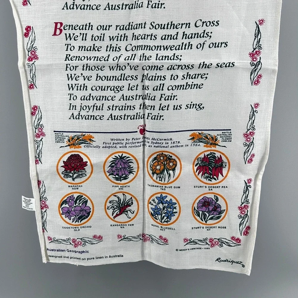Rodriguez Australian National Anthem Advance Australia Fair Linen Tea Towel 1999